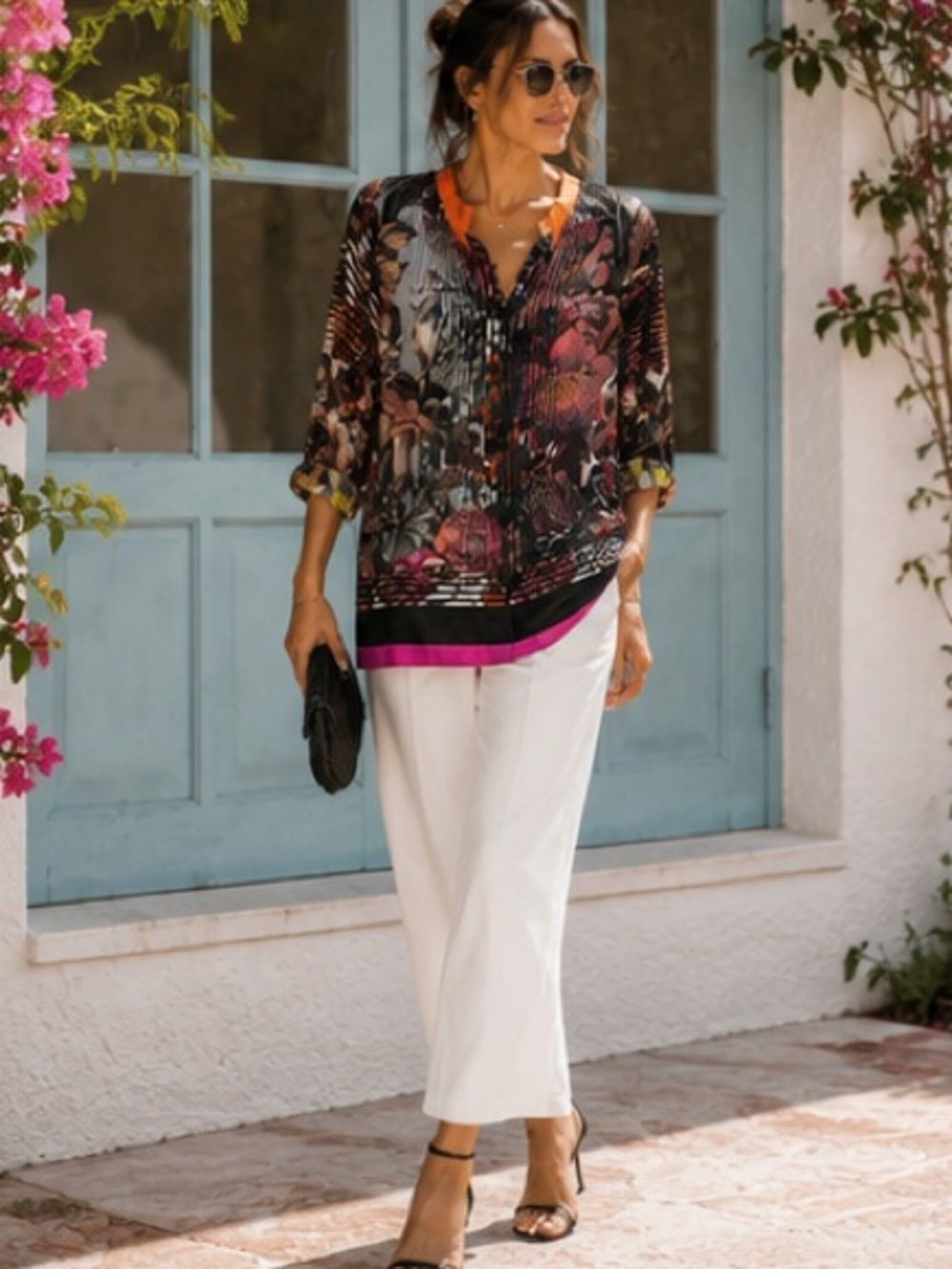 Elie Tahari Silk Multicolor Relaxed Fit Abstract Blouse Floral Print Tunic Top - Picture 5 of 16